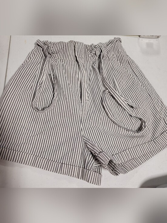 Forever 21 Pants - Forever 21 Vertical Stripe Paperbag Waist Shorts - Gray & White
